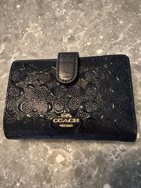 Coach Black Glossy Signature Embossed Snap Wallet